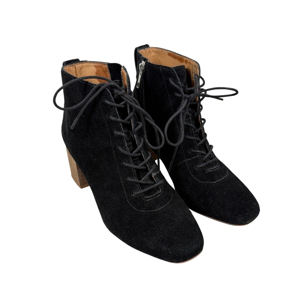 Madewell Black Genuine Leather Suede Lace Block Heel Victorian Ankle Boots 6.5‎